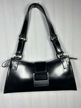 Y2k GUESS Black Patent Faux Leather Shoulder Bag Buckle excellent never used